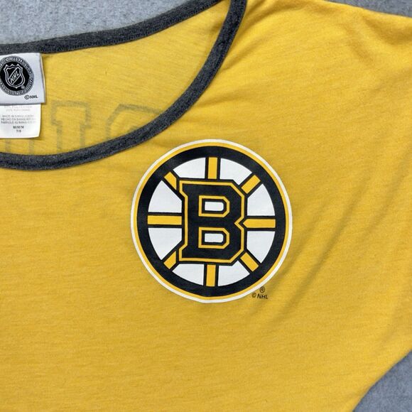 Boston Bruins T-Shirt Women’s Medium Yellow Wide Neck NHL Drop Tag - Picture 2 of 11